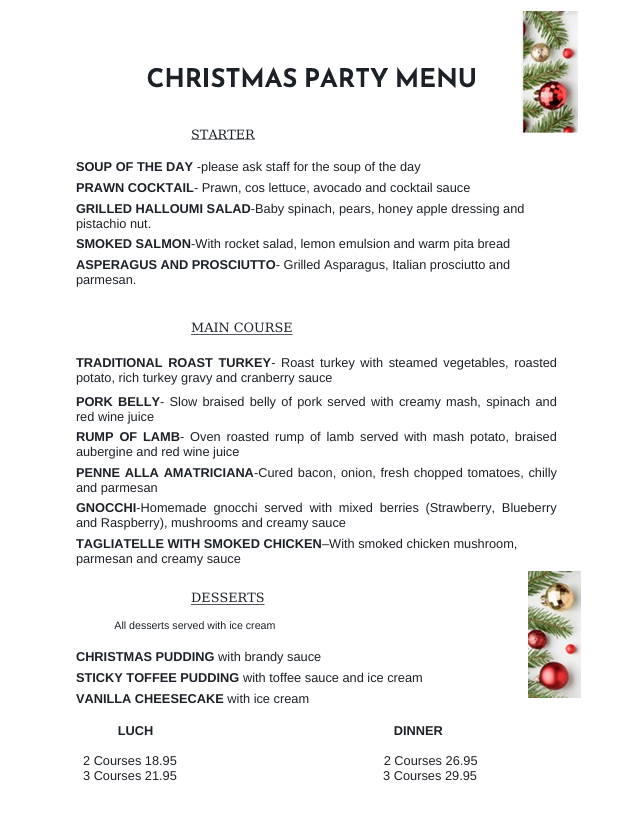 Christmas Party Menu